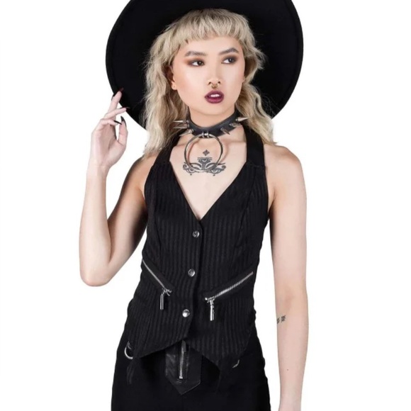 Killstar Tops - Offi Black Pinstripe Vest